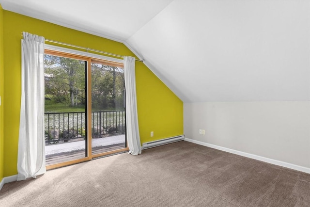 1750 Fish Creek Falls Rd, Steamboat Springs, CO 80487 - bonus room featuring vaulted ceiling, carpet, baseboards, and baseboard heating