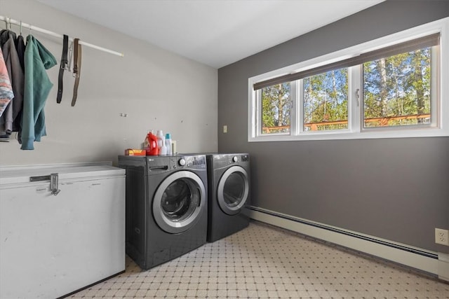 1750 Fish Creek Falls Rd, Steamboat Springs, CO 80487 - laundry room featuring a baseboard radiator and separate washer and dryer