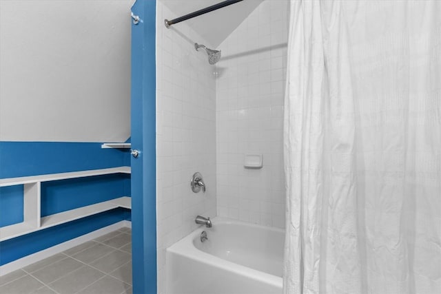 1750 Fish Creek Falls Rd, Steamboat Springs, CO 80487 - bathroom featuring shower / bathtub combination with curtain, tile patterned flooring, and baseboards
