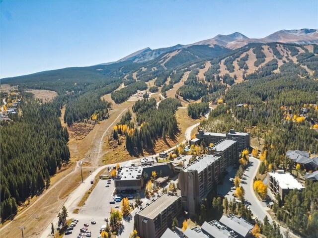 631 Village Rd Unit 36450, Breckenridge, CO 80424 - birds eye view of property featuring a wooded view and a mountain view
