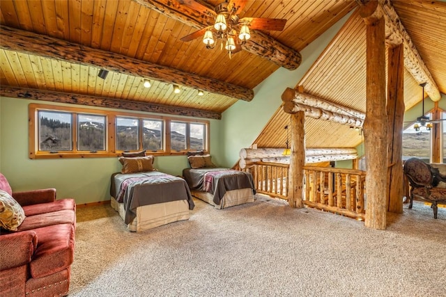 24110 Arapahoe Rd, Oak Creek, CO 80467 - bedroom with wooden ceiling, carpet floors, and beam ceiling