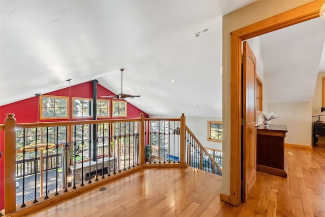 960 Whispering Pines Ln, Breckenridge, CO 80424 - additional living space featuring wood-type flooring, vaulted ceiling, a wealth of natural light, and a ceiling fan