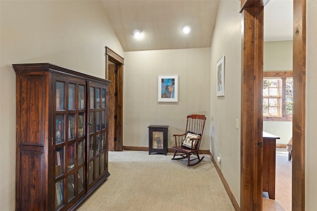 210 Game Trail Rd, Silverthorne, CO 80498 - living area featuring light carpet, baseboards, and lofted ceiling