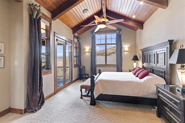 210 Game Trail Rd, Silverthorne, CO 80498 - bedroom featuring carpet, wood ceiling, baseboards, and access to exterior