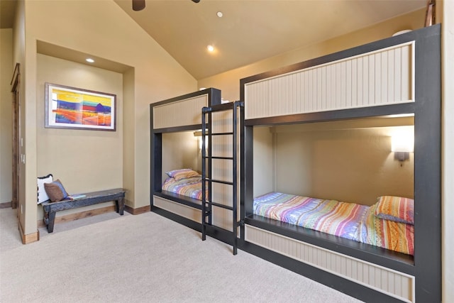 210 Game Trail Rd, Silverthorne, CO 80498 - bedroom featuring baseboards, recessed lighting, carpet floors, and vaulted ceiling
