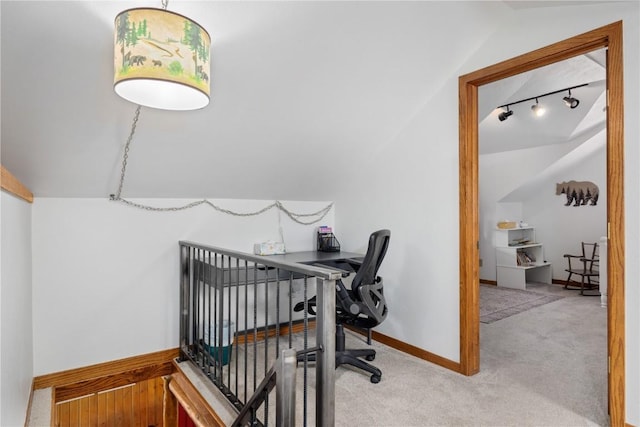 316 Hummingbird Cir, Silverthorne, CO 80498 - office space featuring vaulted ceiling, carpet, and baseboards