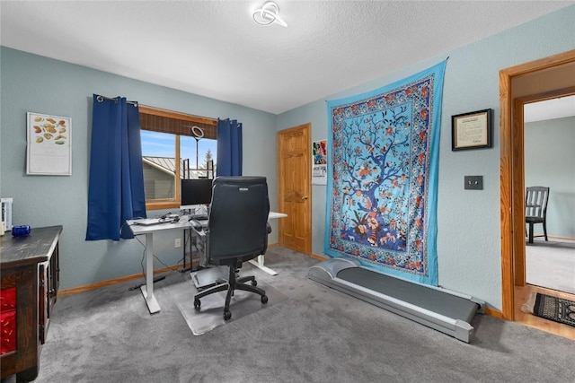 27426 Brandon Cir, Steamboat Springs, CO 80487 - carpeted home office featuring baseboards and a textured ceiling