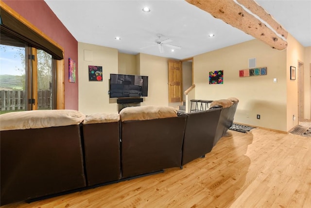27426 Brandon Cir, Steamboat Springs, CO 80487 - living area featuring wood finished floors, ceiling fan, recessed lighting, and baseboards