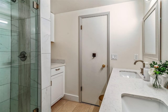 370 E Ln Bonte St Unit A, Dillon, CO 80435 - full bathroom with tile patterned floors, a sink, double vanity, and a stall shower