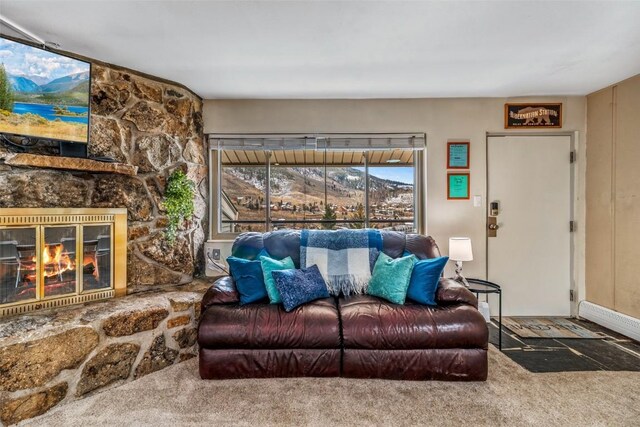 370 E Ln Bonte St Unit A, Dillon, CO 80435 - living area with a fireplace and carpet floors