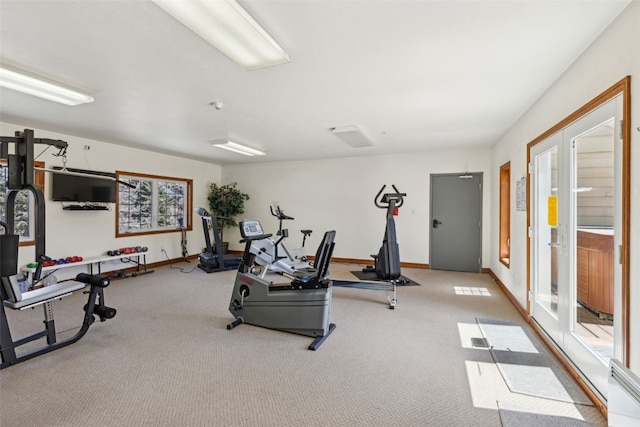 101 E Main St Unit 301, Frisco, CO 80443 - exercise room featuring french doors, carpet floors, and baseboards