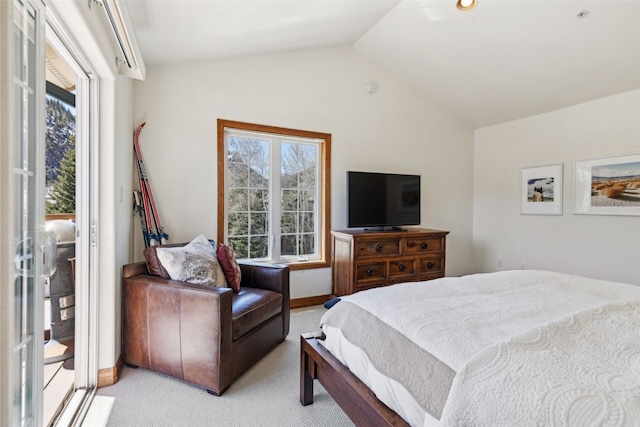 101 E Main St Unit 301, Frisco, CO 80443 - bedroom featuring light carpet, vaulted ceiling, multiple windows, and baseboards