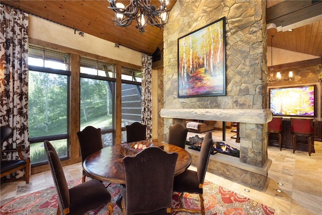 330 High Park Ct, Silverthorne, CO 80498 - dining space with wood ceiling, high vaulted ceiling, and a chandelier