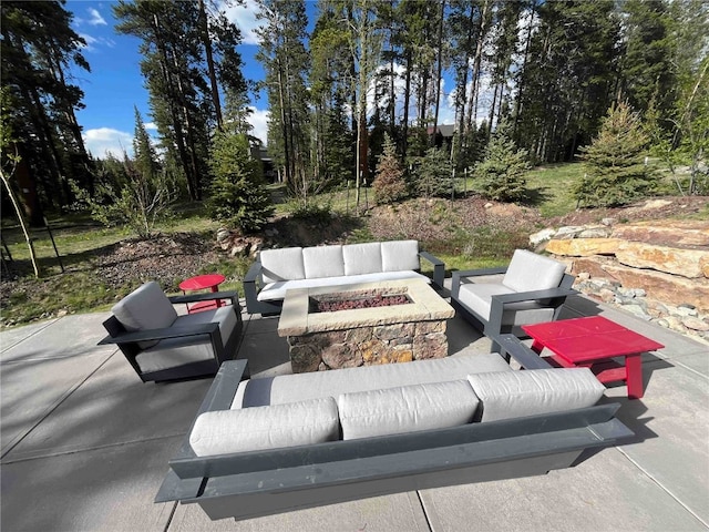212 Cucumber Creek Rd, Breckenridge, CO 80424 - view of patio featuring an outdoor living space with a fire pit