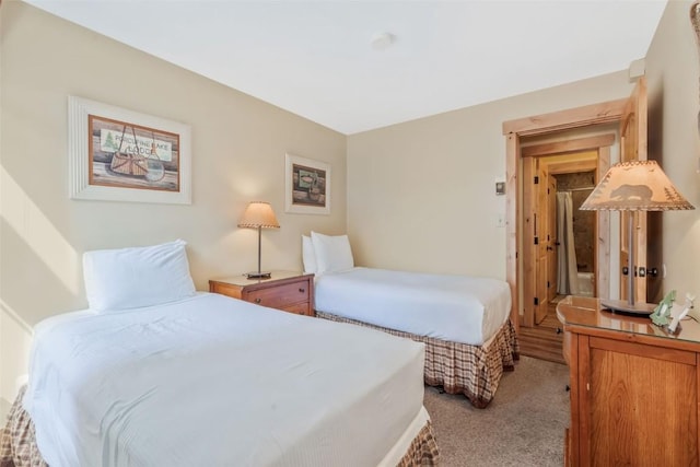 bedroom with light carpet