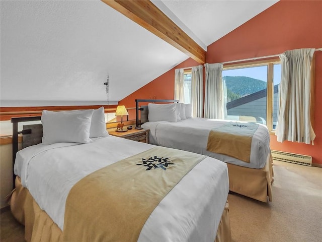22280 US Highway 6 Unit 1717, Keystone, CO 80435 - bedroom featuring baseboard heating, carpet flooring, a mountain view, and a textured ceiling