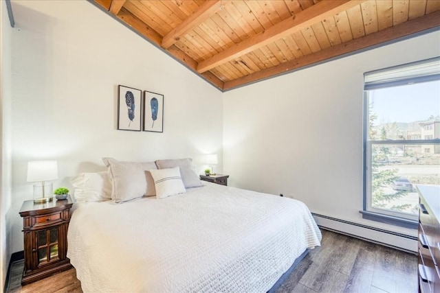 8300 Ryan Gulch Rd Unit F306, Silverthorne, CO 80498 - bedroom featuring a baseboard heating unit, wood finished floors, and wooden ceiling