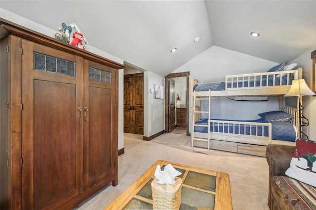 28 Tieze Ln, Keystone, CO 80435 - bedroom with light carpet, lofted ceiling, and recessed lighting