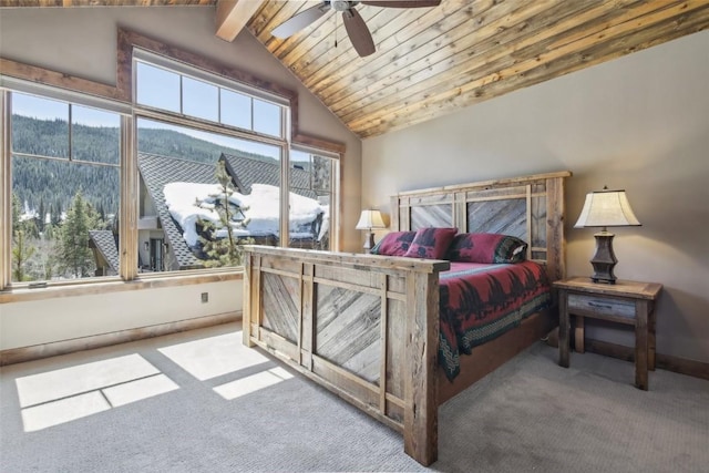 28 Tieze Ln, Keystone, CO 80435 - carpeted bedroom featuring a mountain view, ceiling fan, and wooden ceiling