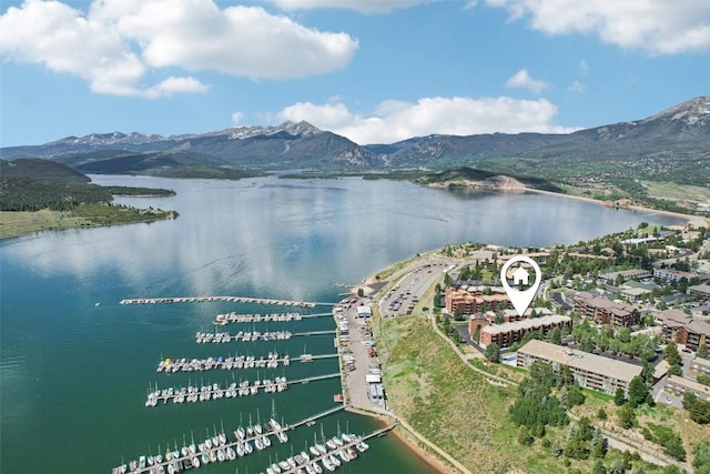 210 E Ln Bonte St Unit 121, Dillon, CO 80435 - drone / aerial view of a water and mountain view and numerous boat docks