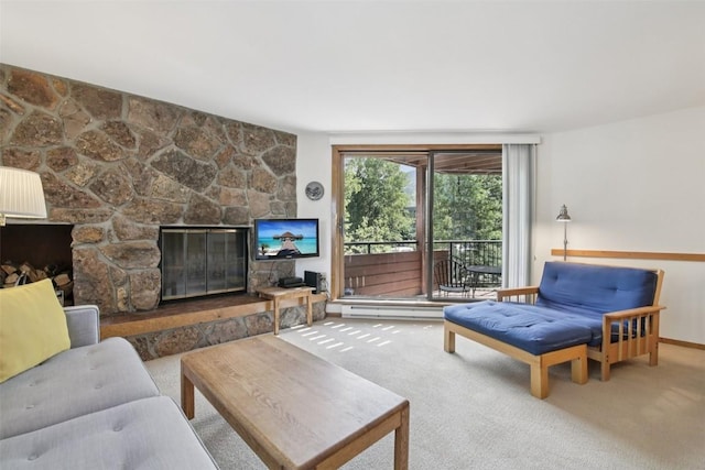 210 E Ln Bonte St Unit 121, Dillon, CO 80435 - carpeted living room with a stone fireplace