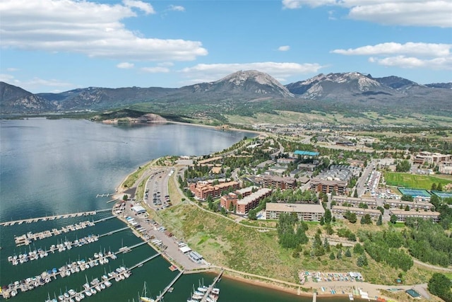 210 E Ln Bonte St Unit 121, Dillon, CO 80435 - aerial overview of property's location with a water and mountain view