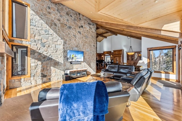 252 Lake View Dr, Silverthorne, CO 80498 - living area with wood finished floors, wood ceiling, and baseboards