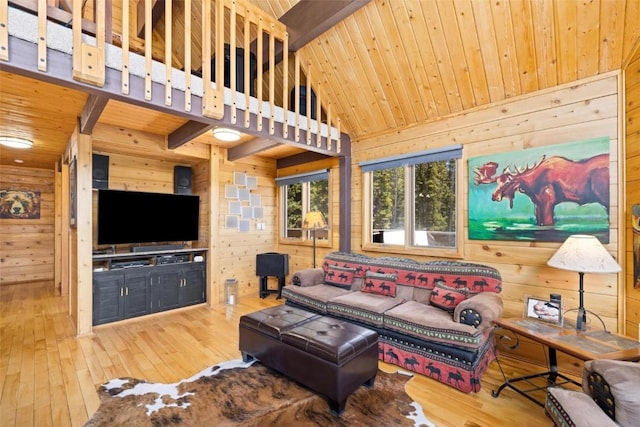 36 Silk Sisters Pl, Fairplay, CO 80440 - living room with wooden walls, wooden ceiling, and wood-type flooring