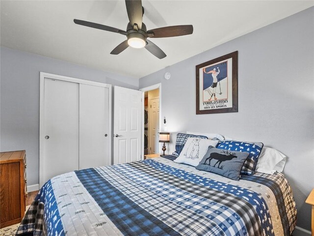 414 Tenderfoot St Unit 1, Dillon, CO 80435 - bedroom with a closet, a ceiling fan, and baseboards
