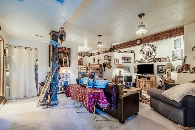 living area with carpet flooring