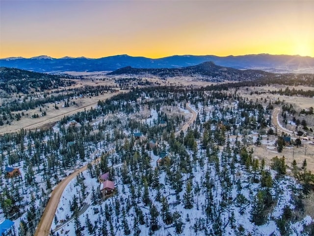 snowy aerial view featuring a mountain view