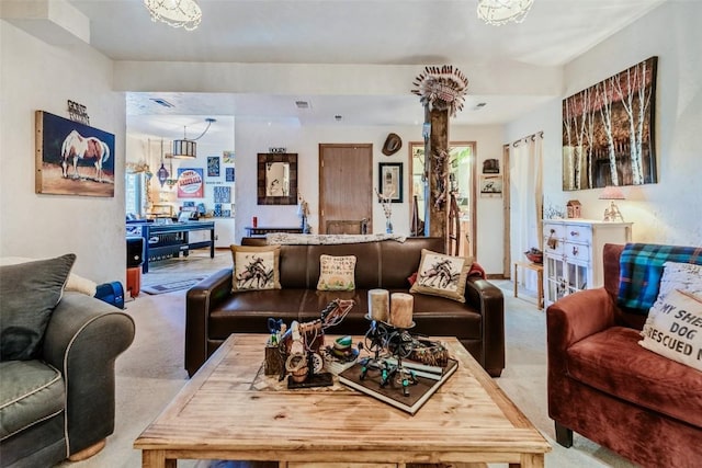 living area featuring carpet floors