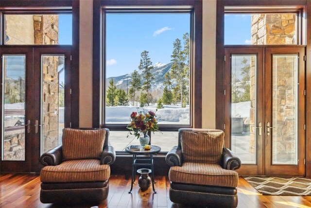 152 County Road 1040, Frisco, CO 80443 - living area with french doors, wood finished floors, and a mountain view