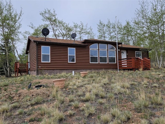 631 Arrowhead Dr, Como, CO 80456 - rear view of property featuring a wooden deck and log veneer siding