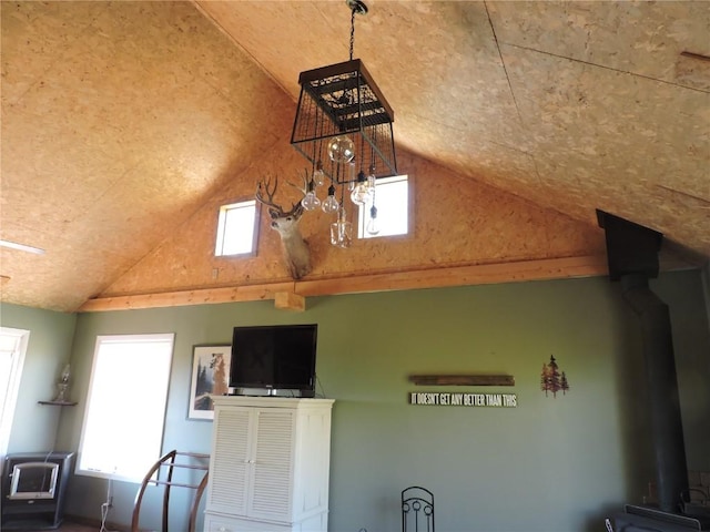 interior details with a wood stove