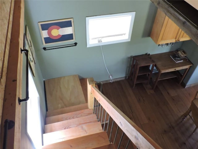 staircase with wood finished floors