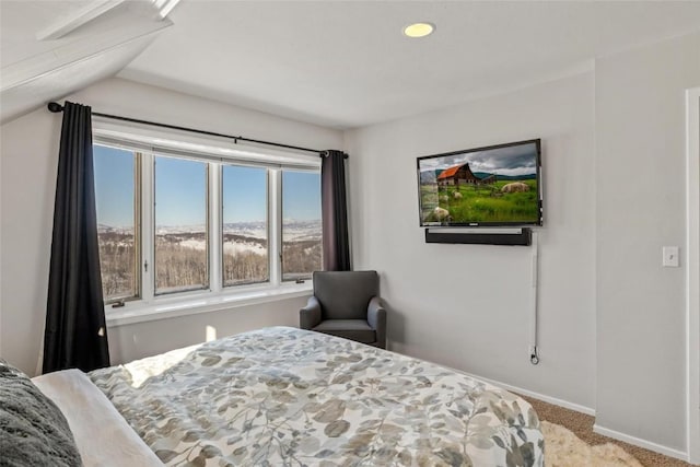 27145 Whitewood Dr E, Steamboat Springs, CO 80487 - bedroom with carpet floors, baseboards, and lofted ceiling