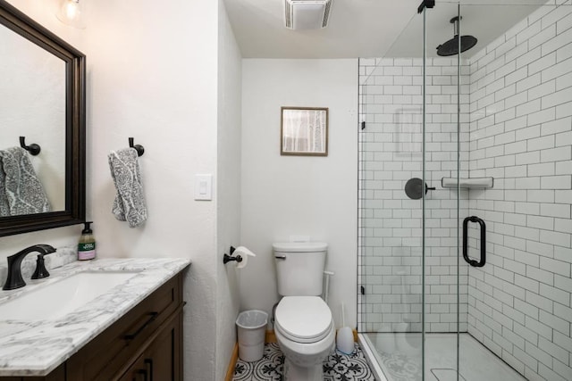 2200 Lodgepole Cir Unit 204, Silverthorne, CO 80498 - bathroom with visible vents, vanity, a shower stall, and toilet