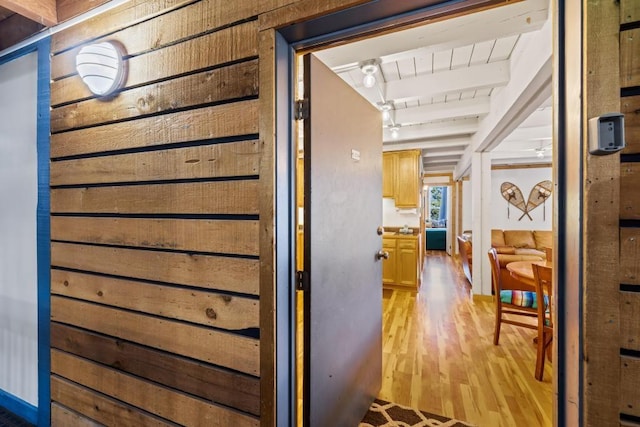 2200 Lodgepole Cir Unit 204, Silverthorne, CO 80498 - corridor featuring beamed ceiling and light wood-style floors
