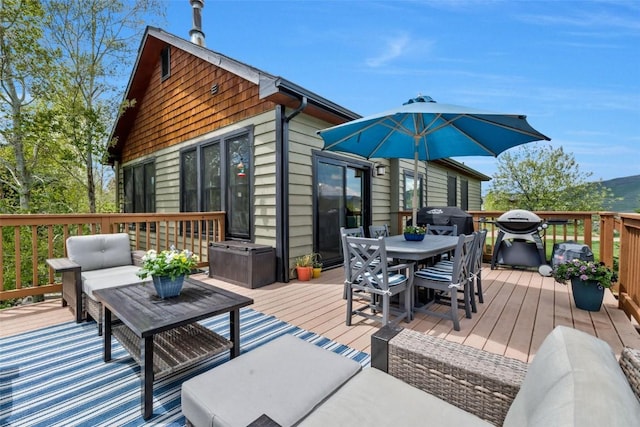 30600 Ormega Way, Oak Creek, CO 80467 - wooden deck featuring outdoor dining area, outdoor lounge area, and a grill