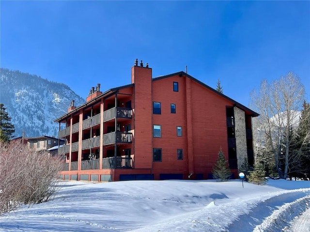 view of snow covered building
