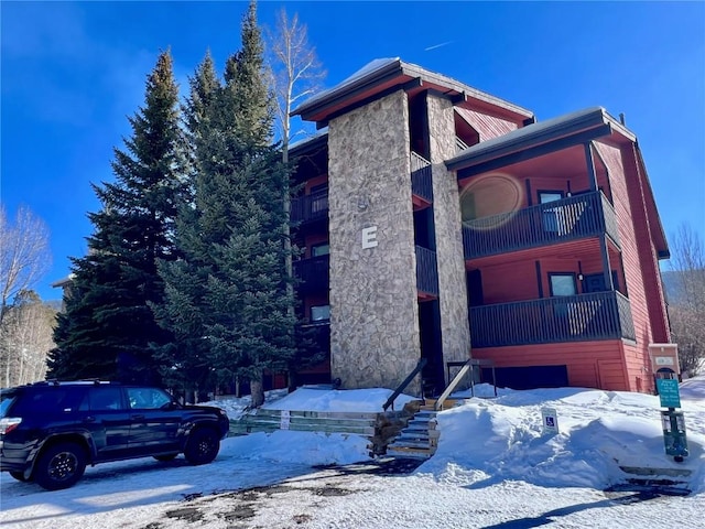 view of snow covered building