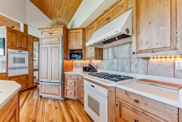 731 Lakeview Cir, Silverthorne, CO 80498 - kitchen with under cabinet range hood, built in appliances, a warming drawer, light wood-style floors, and light countertops