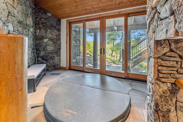 731 Lakeview Cir, Silverthorne, CO 80498 - doorway featuring plenty of natural light, vaulted ceiling, wood ceiling, and french doors