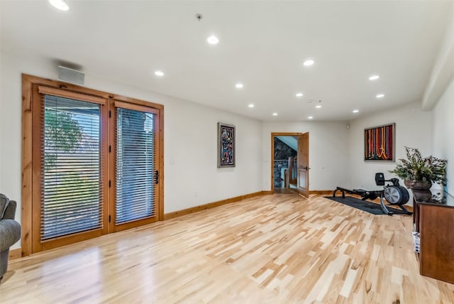 731 Lakeview Cir, Silverthorne, CO 80498 - workout area with recessed lighting, baseboards, and light wood-style floors