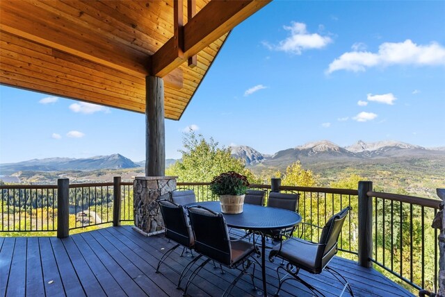 731 Lakeview Cir, Silverthorne, CO 80498 - wooden deck featuring a mountain view and outdoor dining space