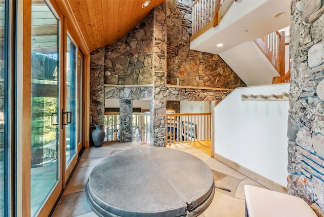 731 Lakeview Cir, Silverthorne, CO 80498 - dining area with lofted ceiling, recessed lighting, and wooden ceiling
