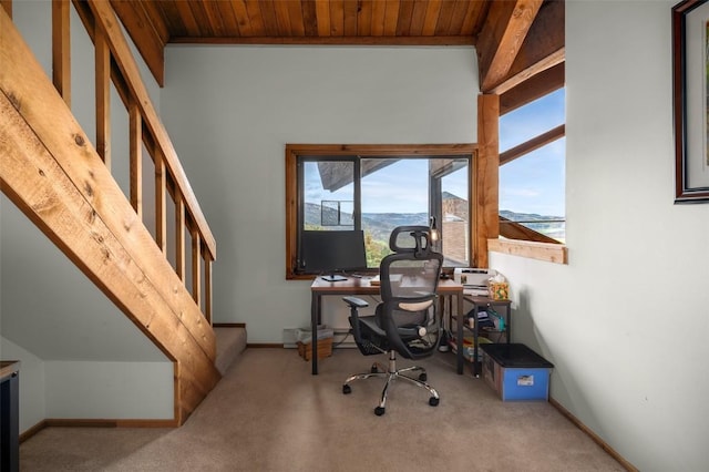 31500 Runaway Pl Unit 405, Steamboat Springs, CO 80487 - carpeted office space with wooden ceiling, healthy amount of natural light, and baseboards