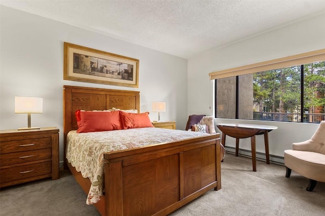 720 Columbine Rd Unit 104, Breckenridge, CO 80424 - bedroom with baseboard heating, light carpet, and a textured ceiling