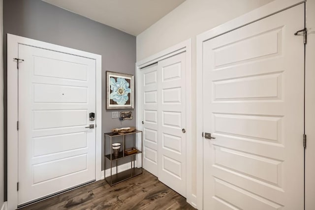 doorway to outside featuring dark wood finished floors